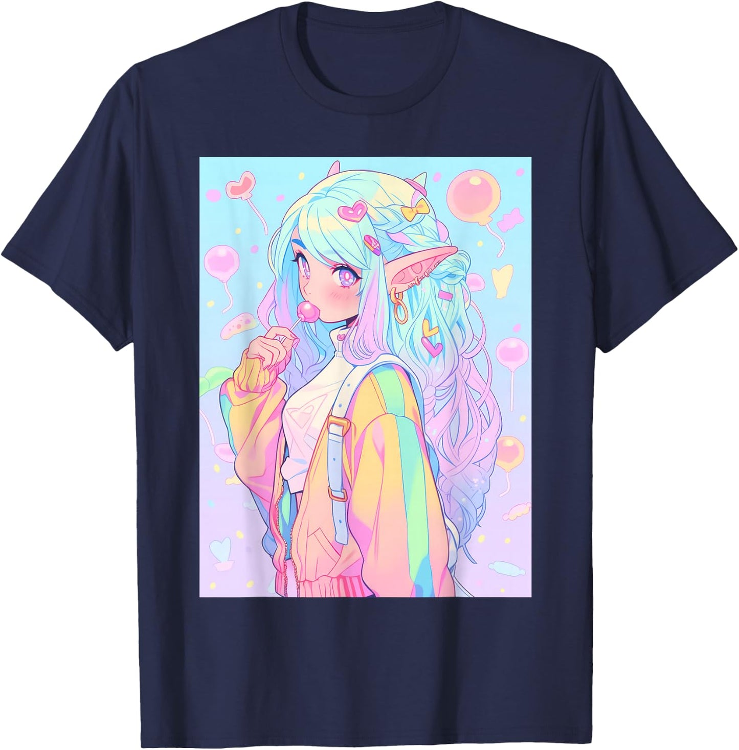 Anime Girl Pastel Kawaii Waifu Elves Girl T-Shirt - T-Shirt | Navy