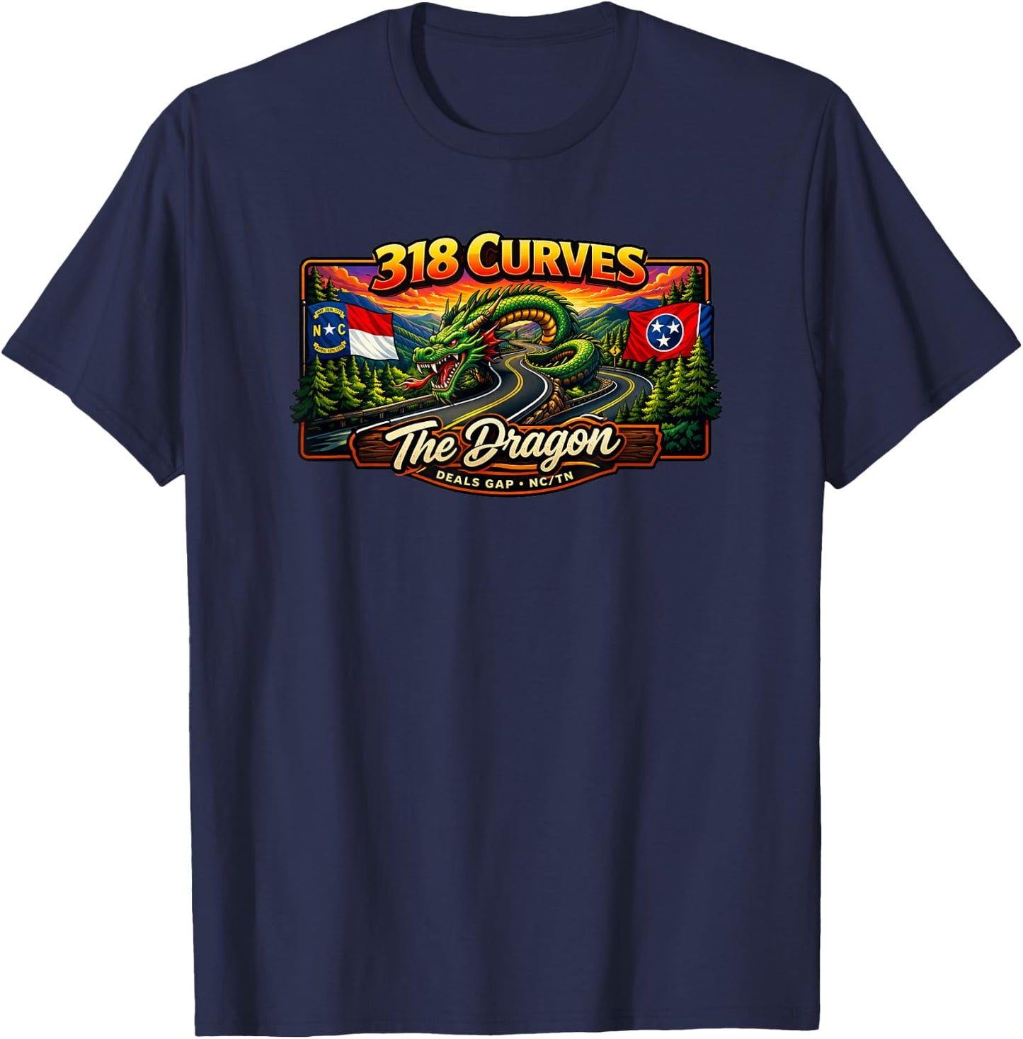 The Dragon Tail of Deals Gap US129 318 Curves NC TN T-Shirt - T-Shirt | Navy