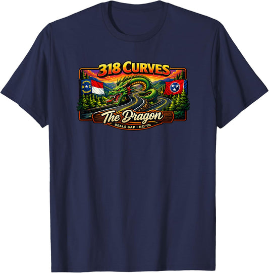 The Dragon Tail of Deals Gap US129 318 Curves NC TN T-Shirt - T-Shirt | Navy