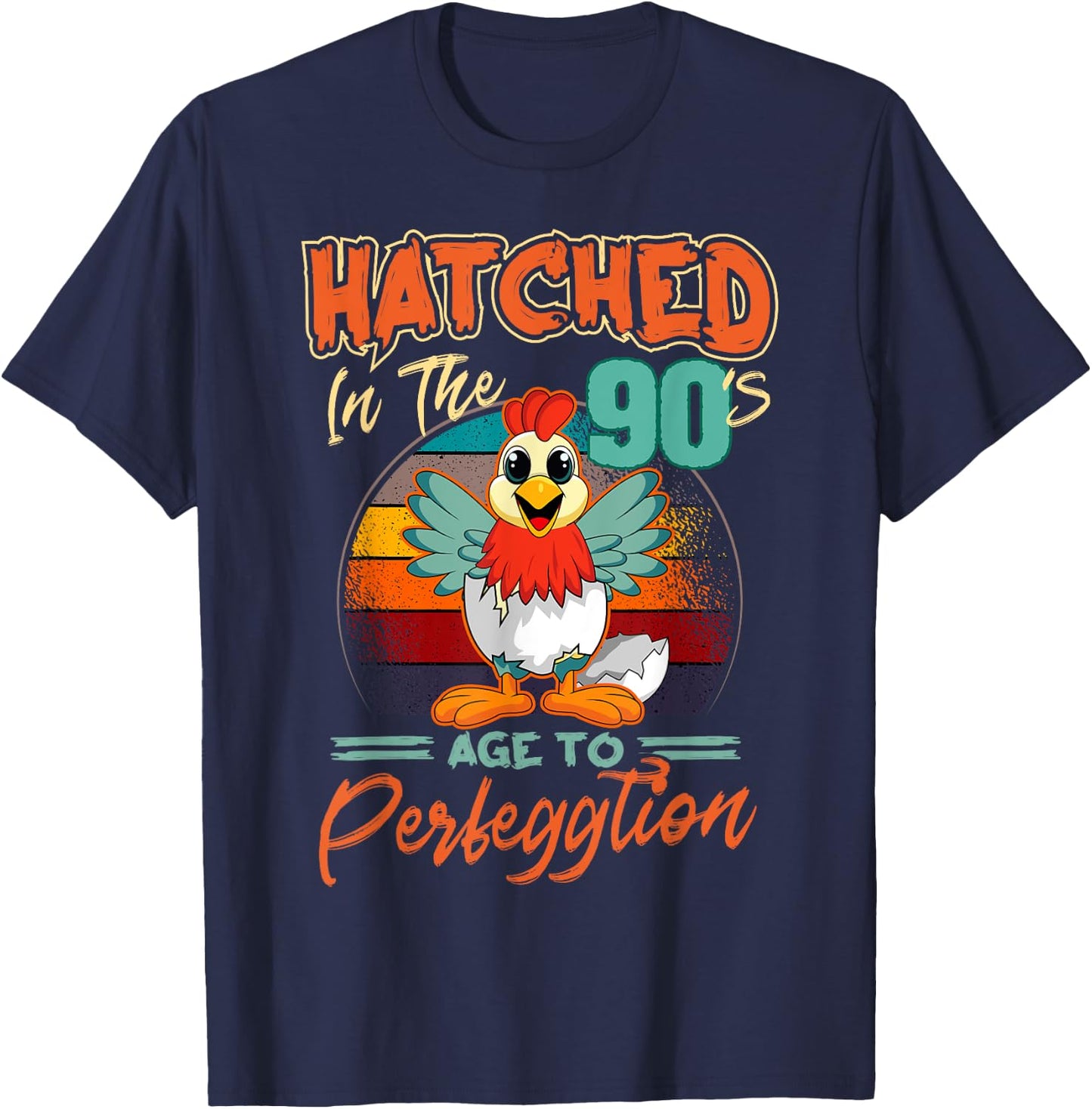 Chicken 90th Birthday Perfeggtion Chick Barnyard Farm Barn T-Shirt - T-Shirt | Navy