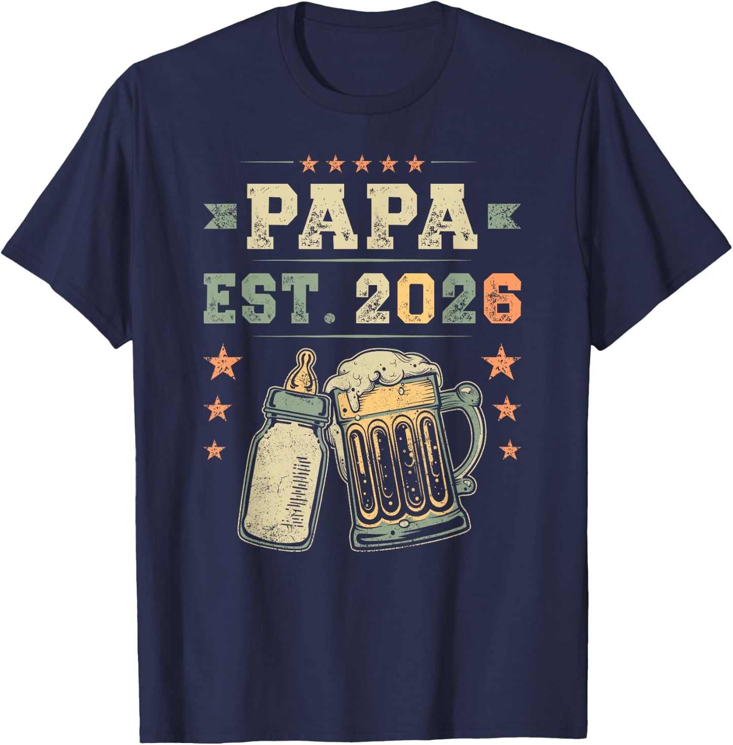 Papa Est. 2026, Neuer Vater, Junger Papa, Erste Mal Papa T-Shirt - T-Shirt | Navy