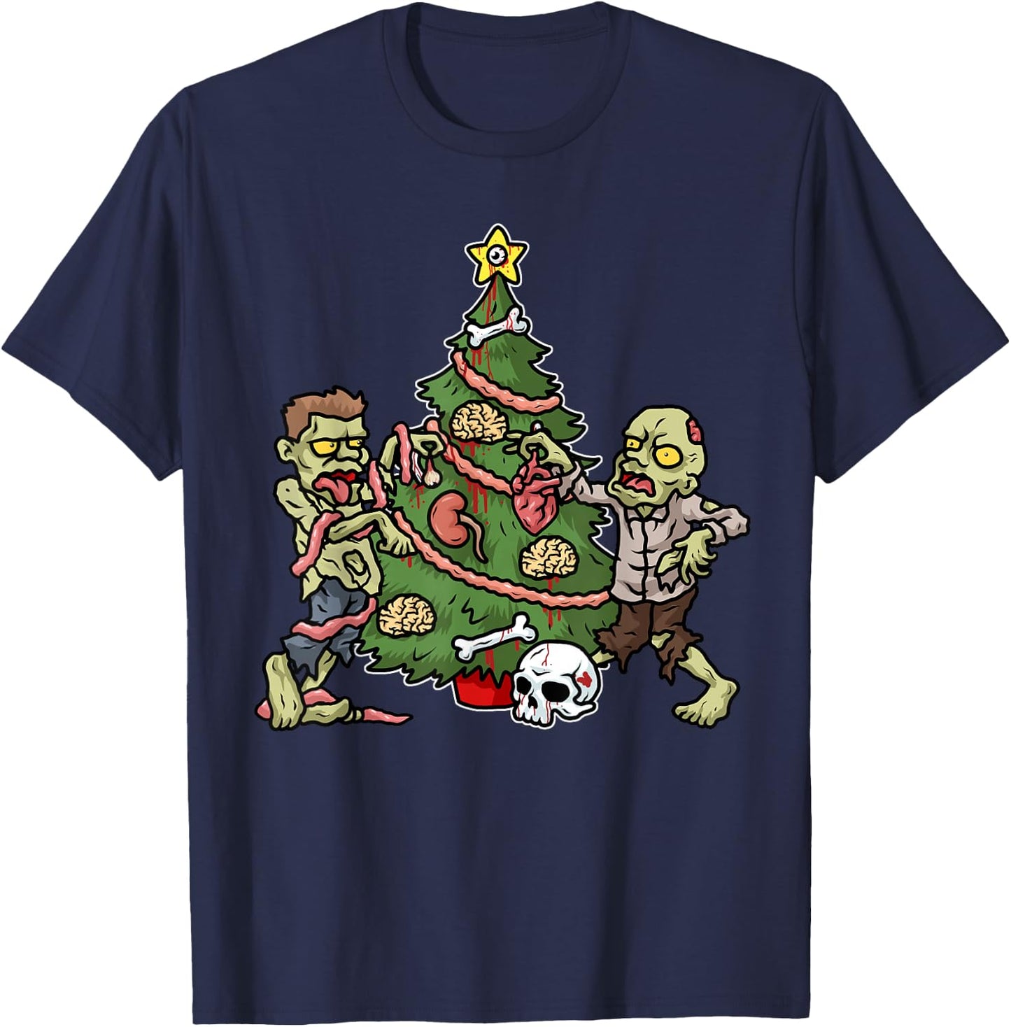 Christmas Zombie Shirt Kids Christmas Tree Gift Men Zombies T-Shirt - T-Shirt | Navy