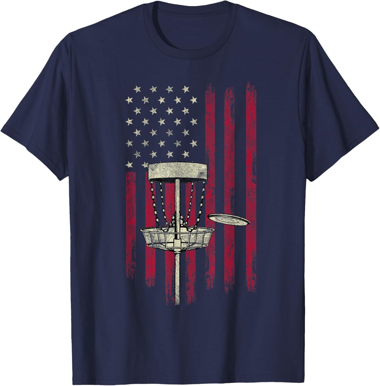 Disc Golf Vintage American Flag 4th Of July Gift T-Shirt - T-Shirt | Navy