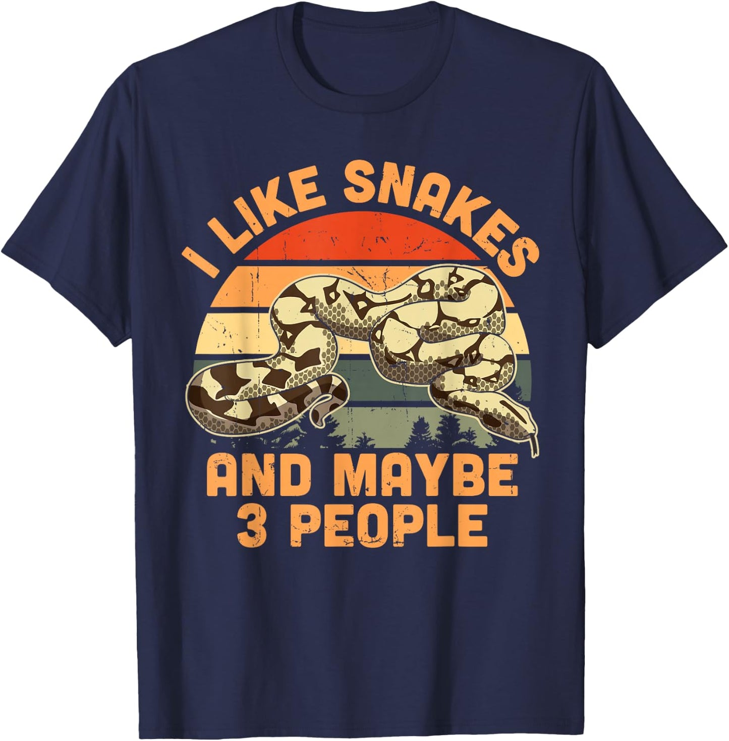 I Like Snakes And Maybe 3 People Retro Serpent Vintage T-Shirt - T-Shirt | Navy