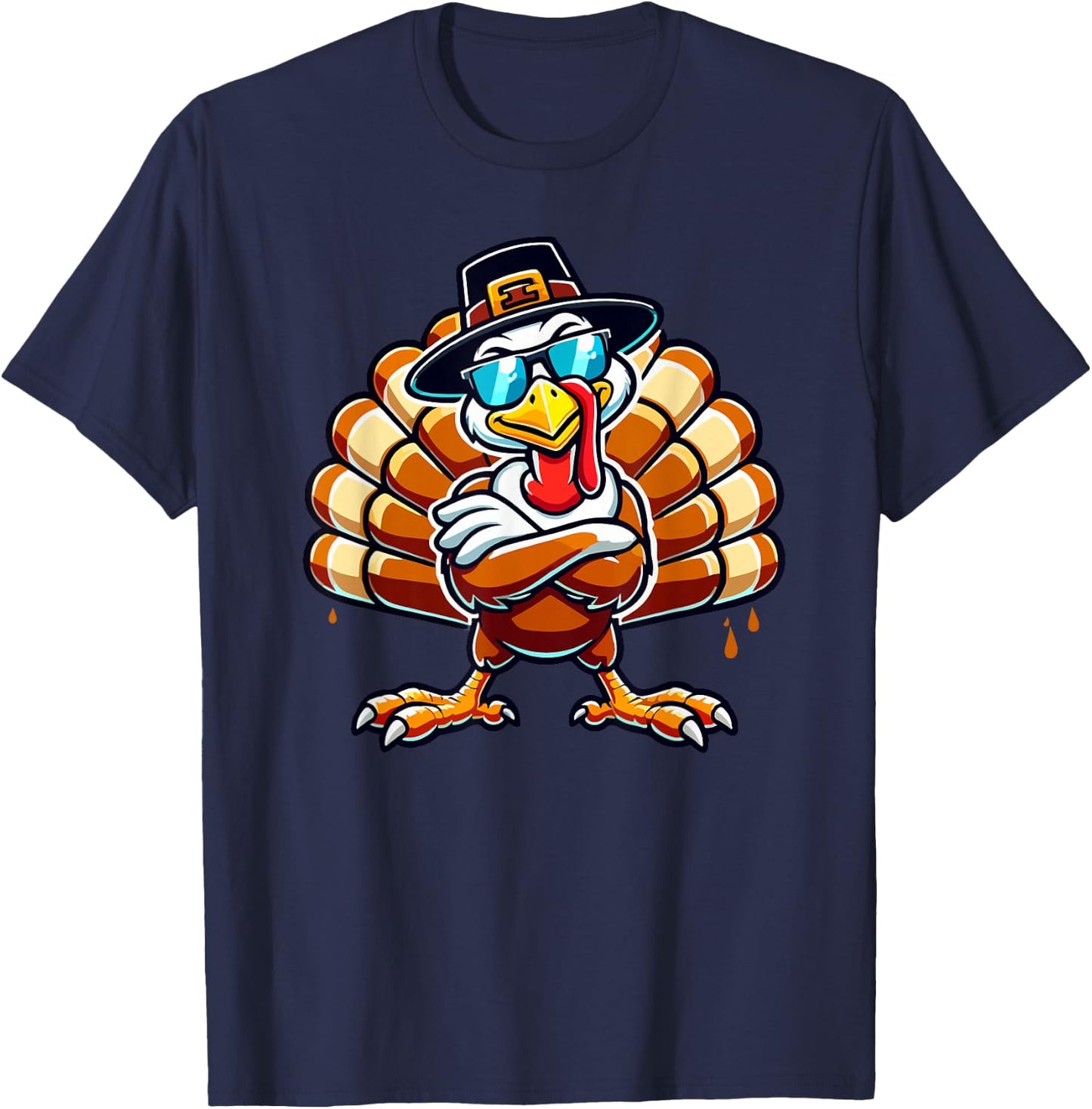 Funny Thanksgiving Shirts Kids Boys Women Turkey Sunglasses T-Shirt - T-Shirt | Navy
