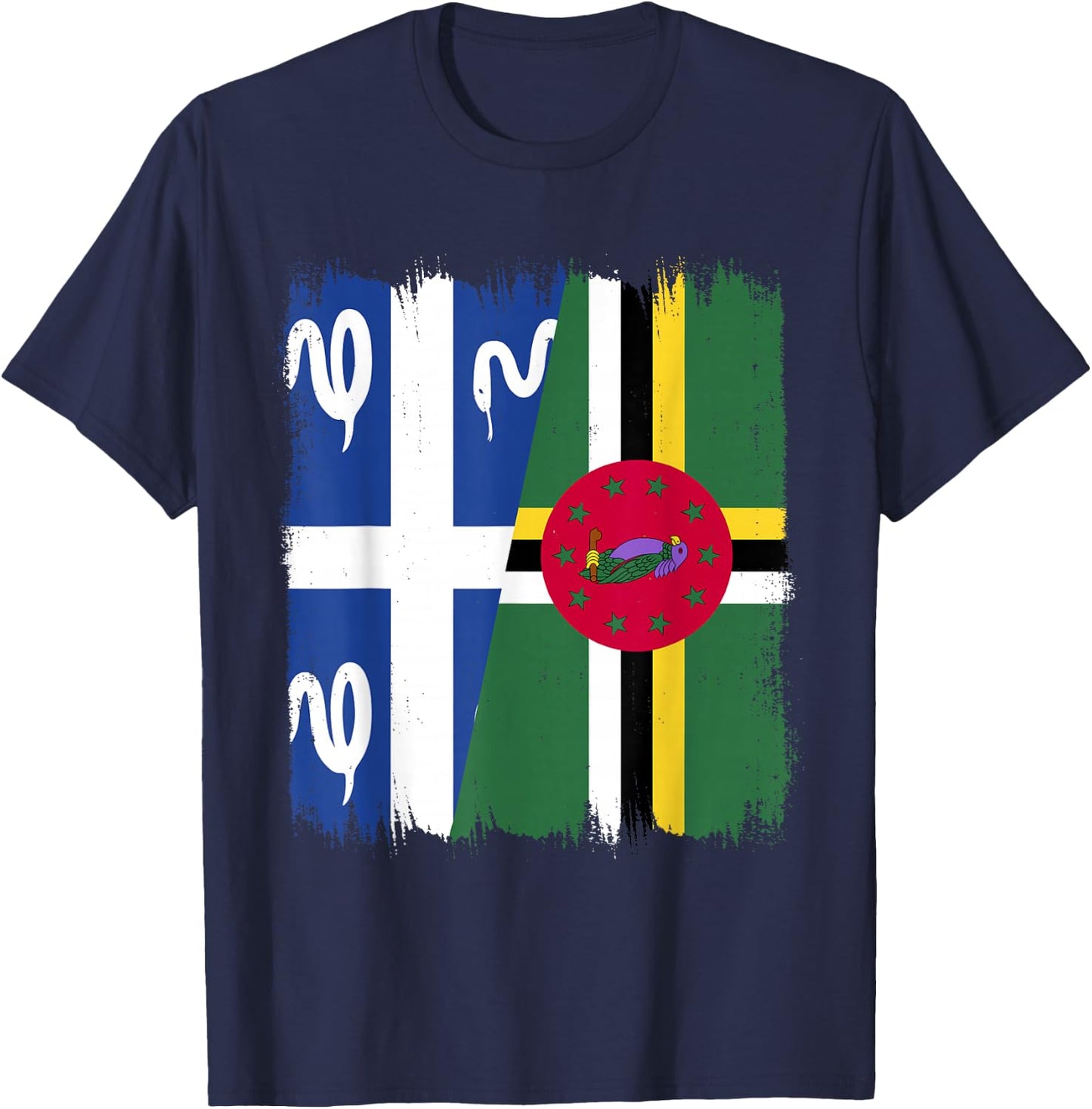 Flag Guadeloupe and Martinique Dominique , Black, S T-Shirt - T-Shirt | Navy