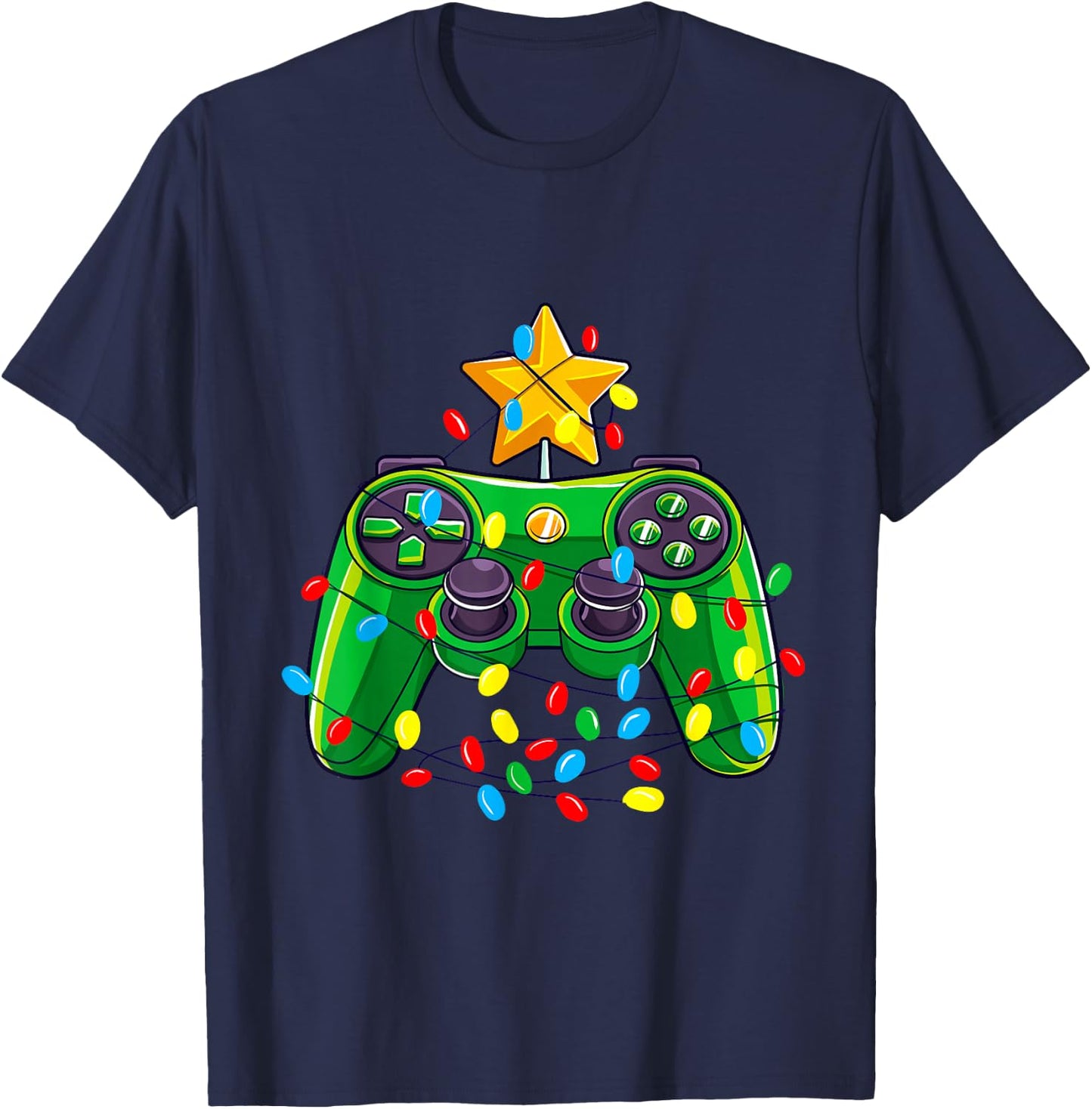 Video Game Controller Christmas Tree Lights Gamer Boys Kids T-Shirt - T-Shirt | Navy