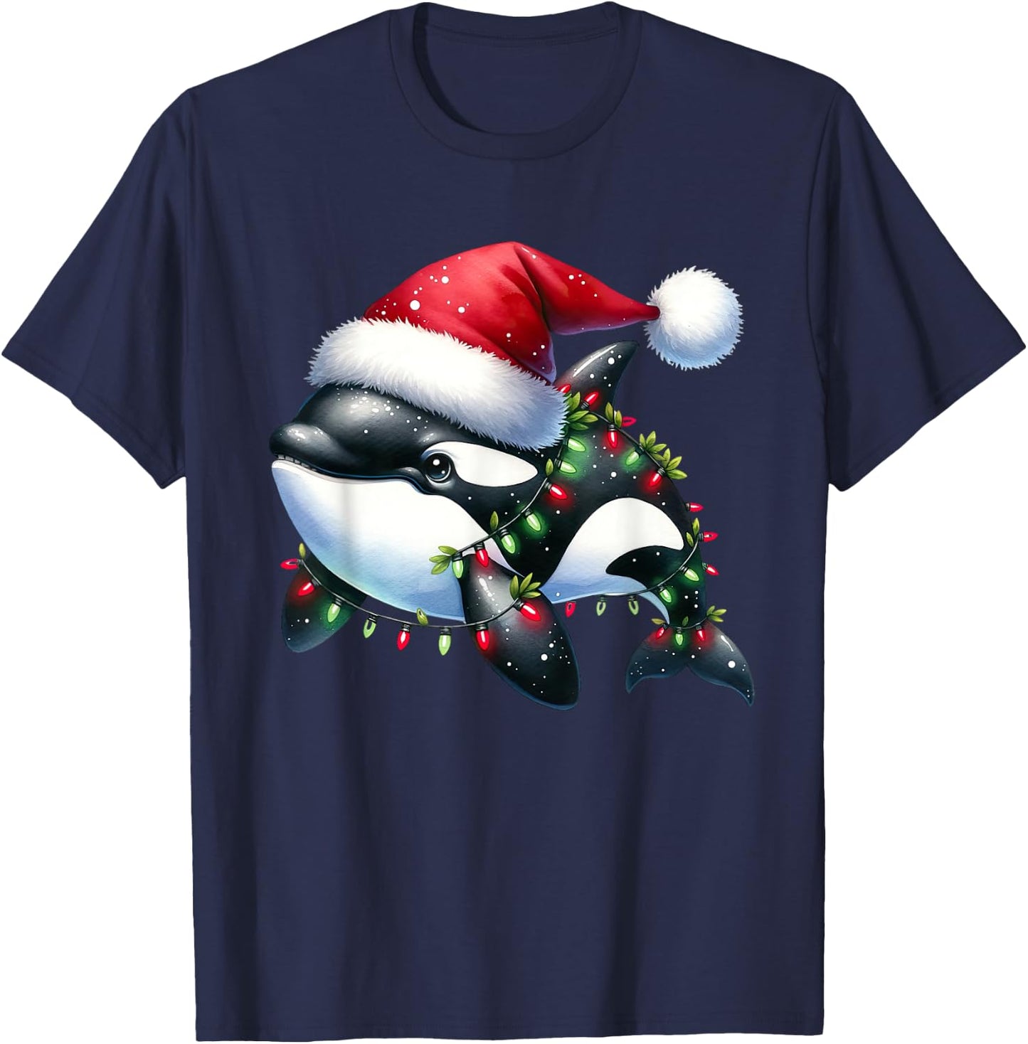 Santa Orca Killer Whale for Boys Girls Christmas Tree Lights T-Shirt - T-Shirt | Navy
