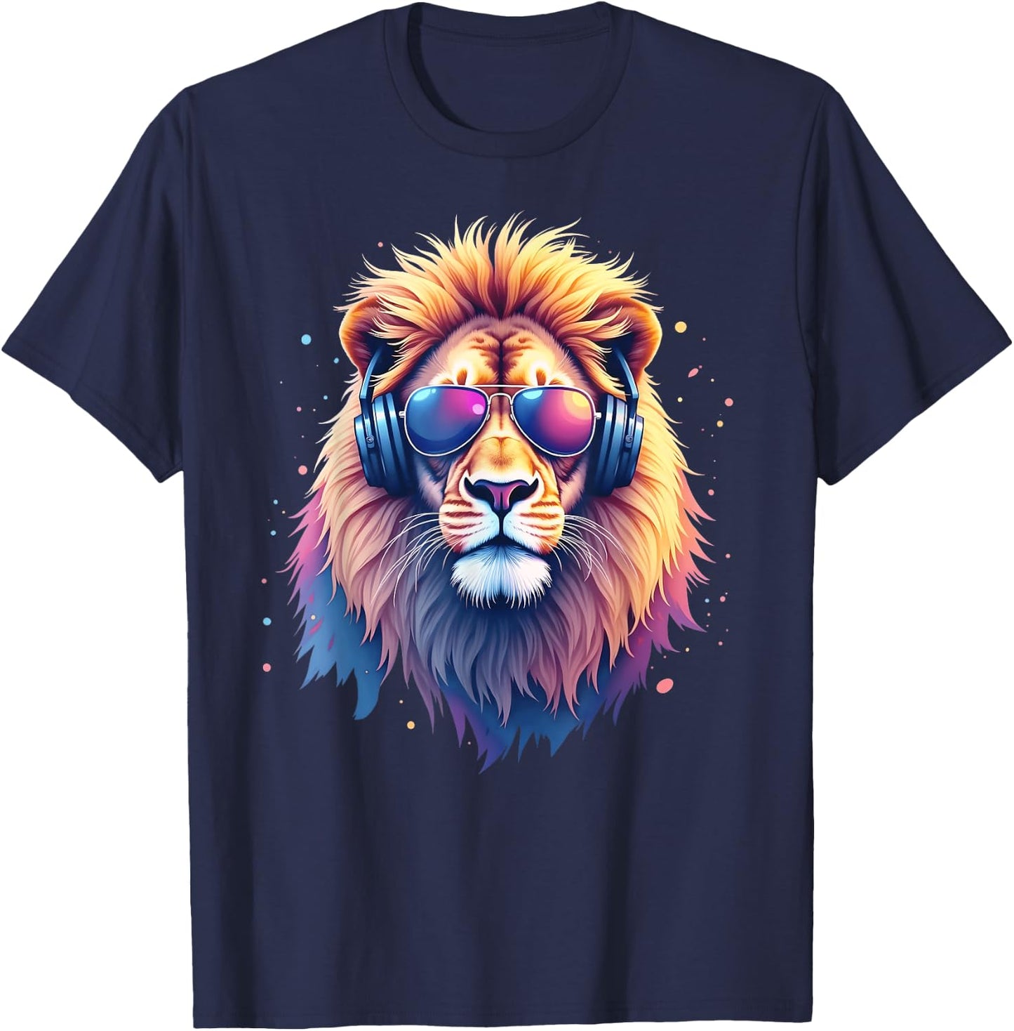 DJ Lion Predatory Cat Cool Lion with Sunglasses & Headphones , black T-Shirt - T-Shirt | Navy