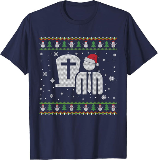 Funeral Director Santa Hat Ugly Christmas Sweaters Pajamas T-Shirt - T-Shirt | Navy