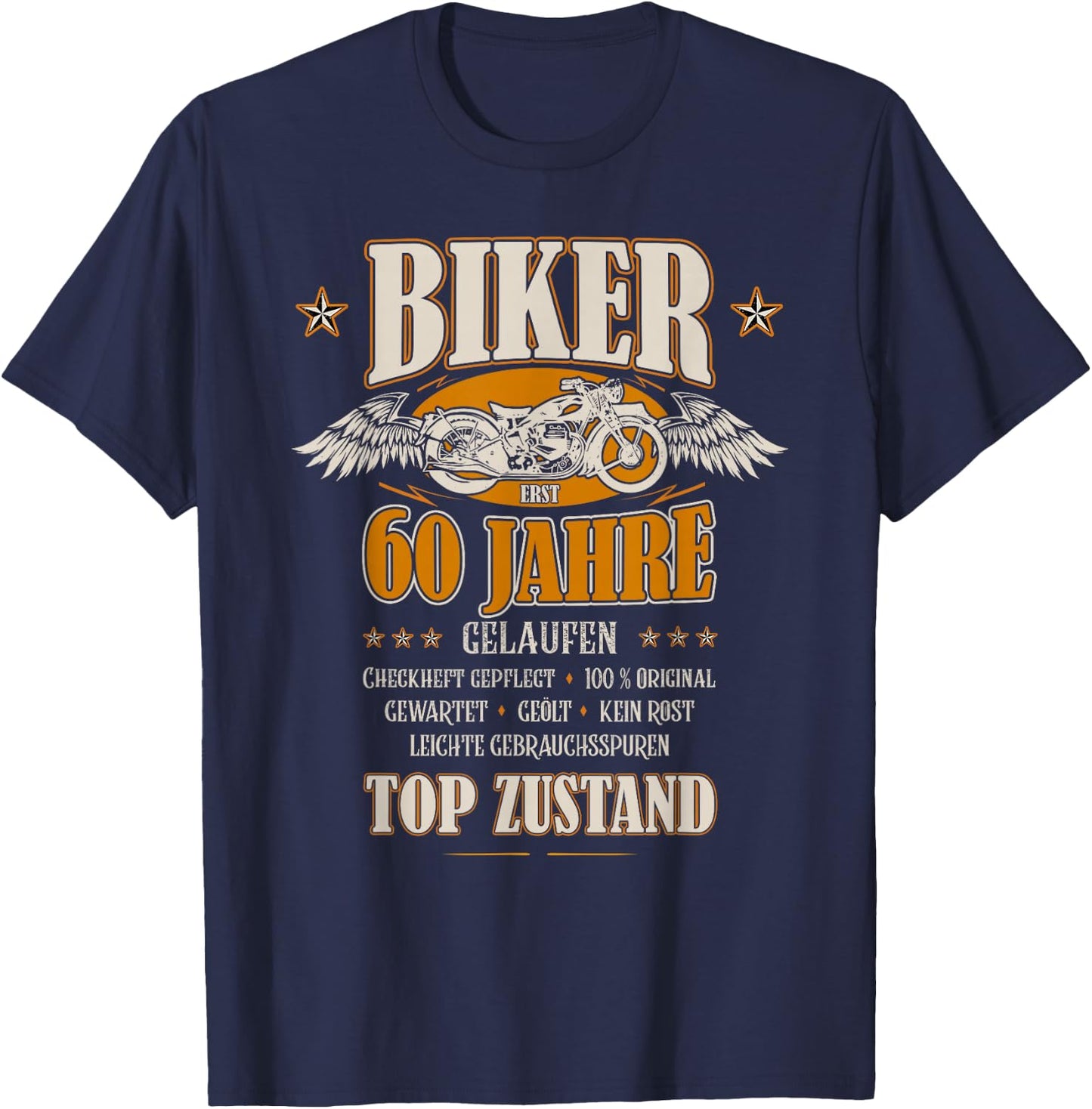 60th Birthday Biker Motorcycle Man Gift Funny , black, s T-Shirt - T-Shirt | Navy