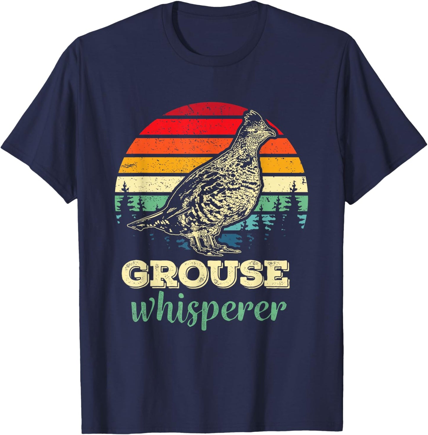 Retro Ruffed Grouse Whisperer Bird Hunting Birding T-Shirt - T-Shirt | Navy
