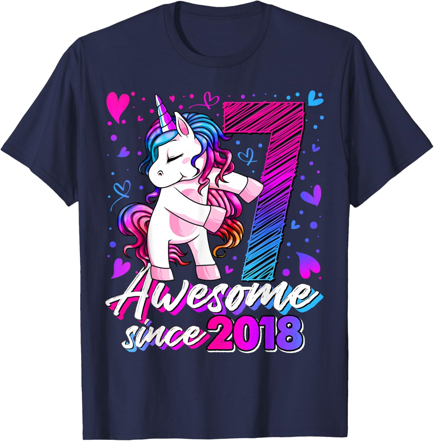7 Year Old Unicorn Gifts For Girls 7th Birthday Girl Party T-Shirt - T-Shirt | Navy
