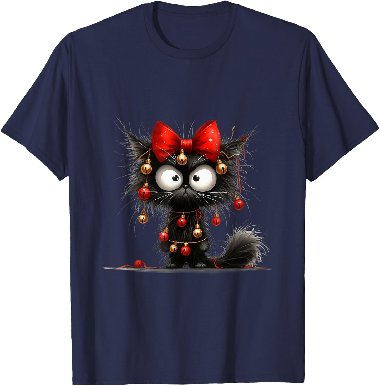 Christmas Grumpy Funny Cat Cheeky , black T-Shirt - T-Shirt | Navy