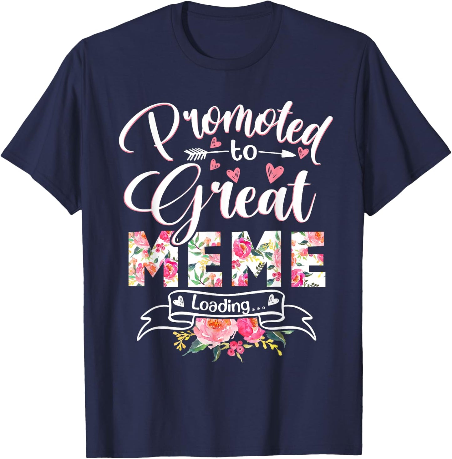 Promoted to Great Meme Est 2022 Floral First Time Grandma T-Shirt - T-Shirt | Navy