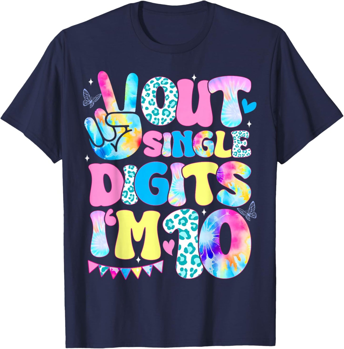 Peace Out Single Digits I'm 10 Year Old 10th Birthday Groovy T-Shirt - T-Shirt | Navy