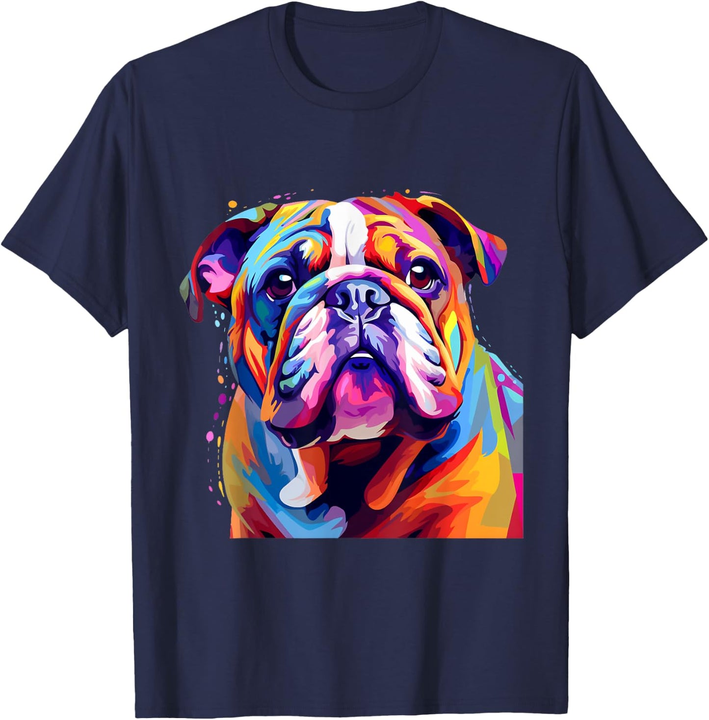 Cool Colorful Bulldog Portrait Graphic T-Shirt - T-Shirt | Navy