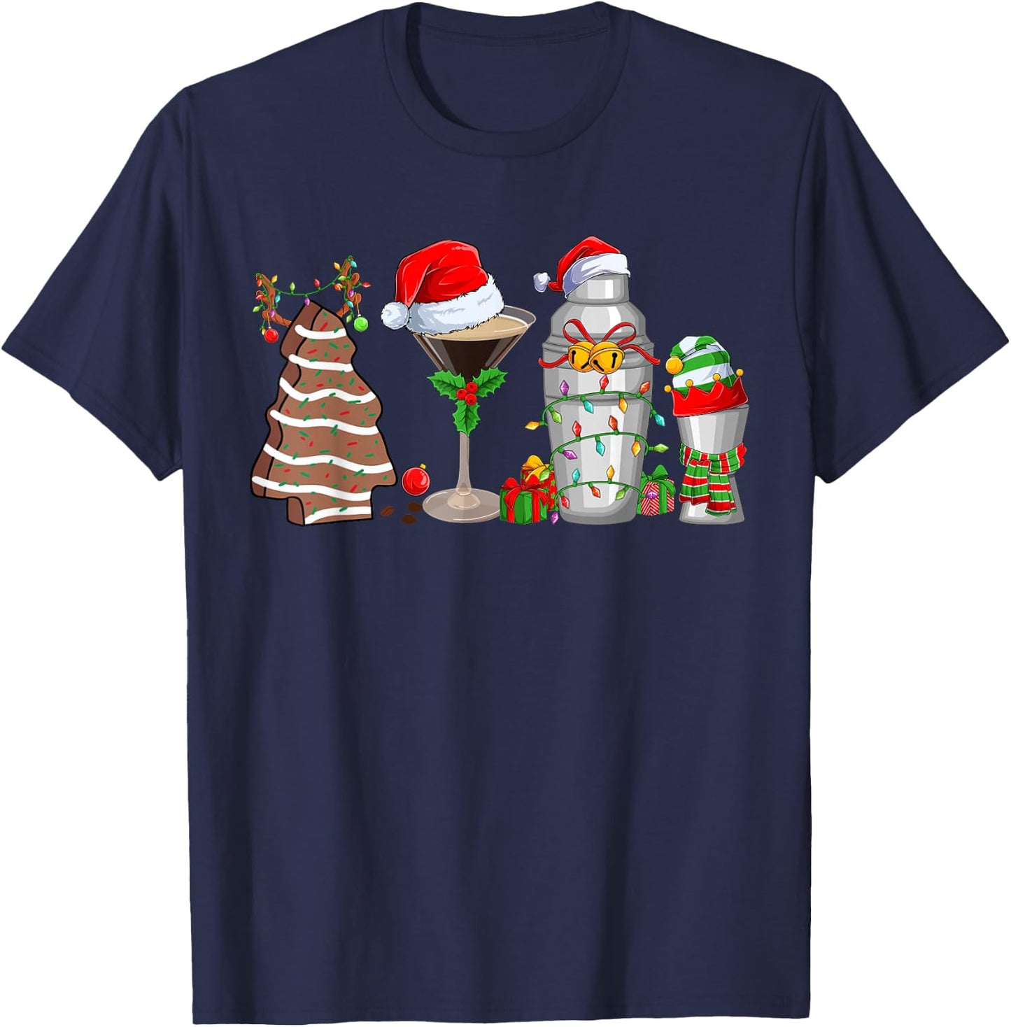 Christmas Cocktail Espresso Martini Drinking Party Bartender T-Shirt - T-Shirt | Navy