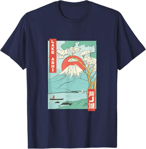 Lake Ashi Mount Fuji Japanese Cherry Blossom Japan T-Shirt - T-Shirt | Navy