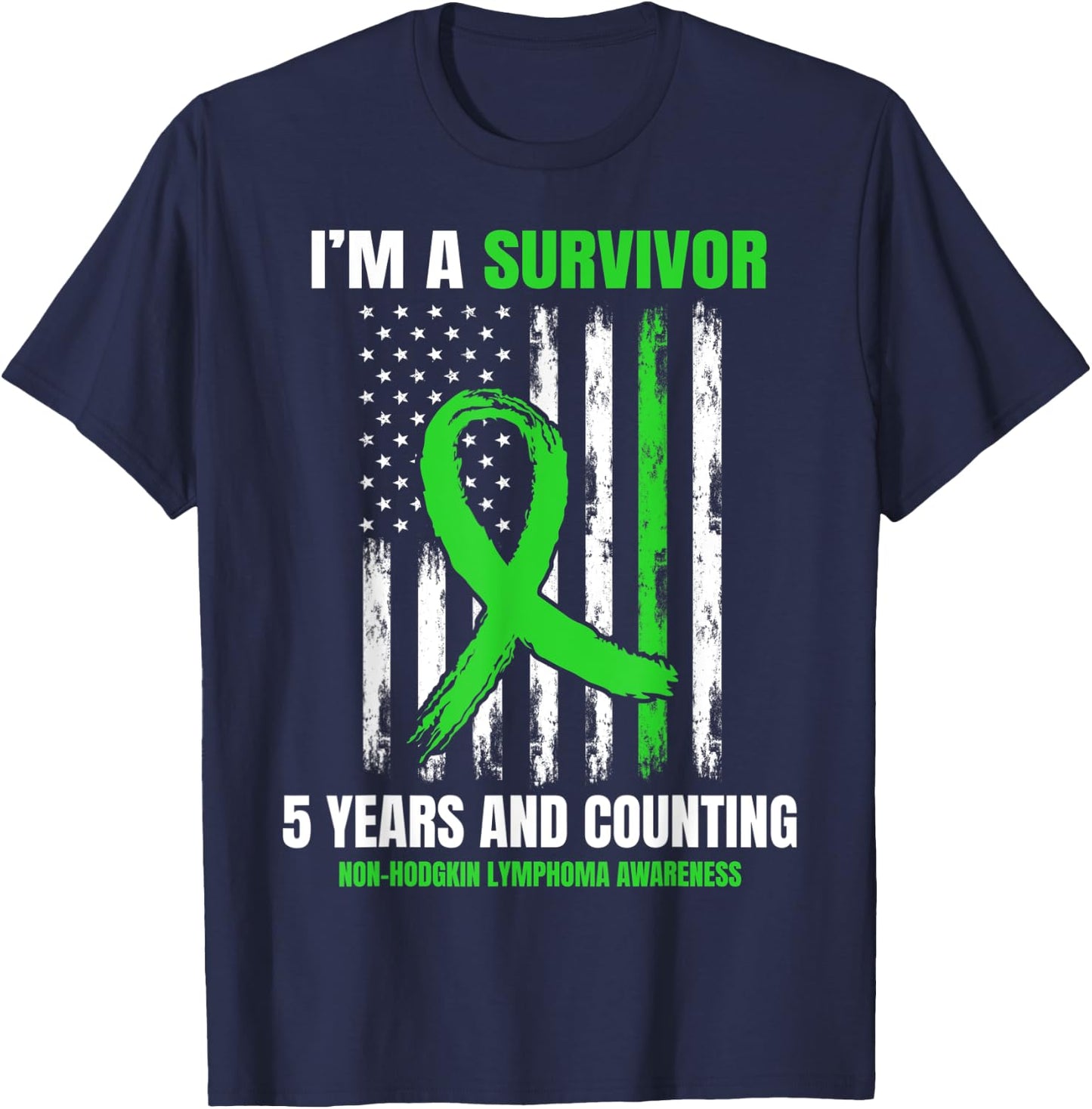 5 Year Cancer Free Non Hodgkins Lymphoma Survivor USA Flag Kids Men T-Shirt - T-Shirt | Navy