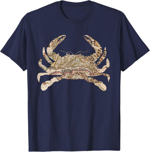 Chesapeake Bay Map (1630) Blue Crab Silhouette T-Shirt - T-Shirt | Navy