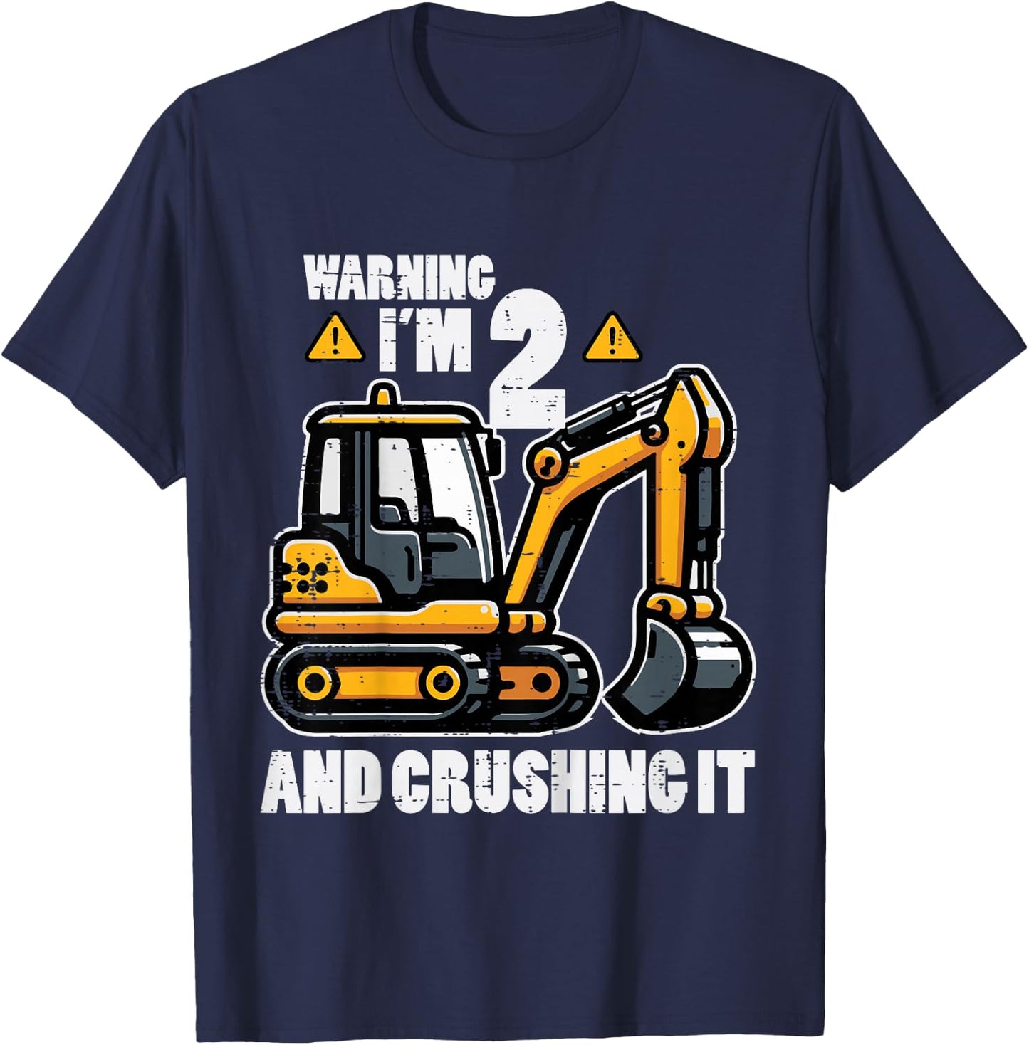 Kids Im 2 Crushing It Excavator 2nd Birthday Construction Boy Kid T-Shirt - T-Shirt | Navy