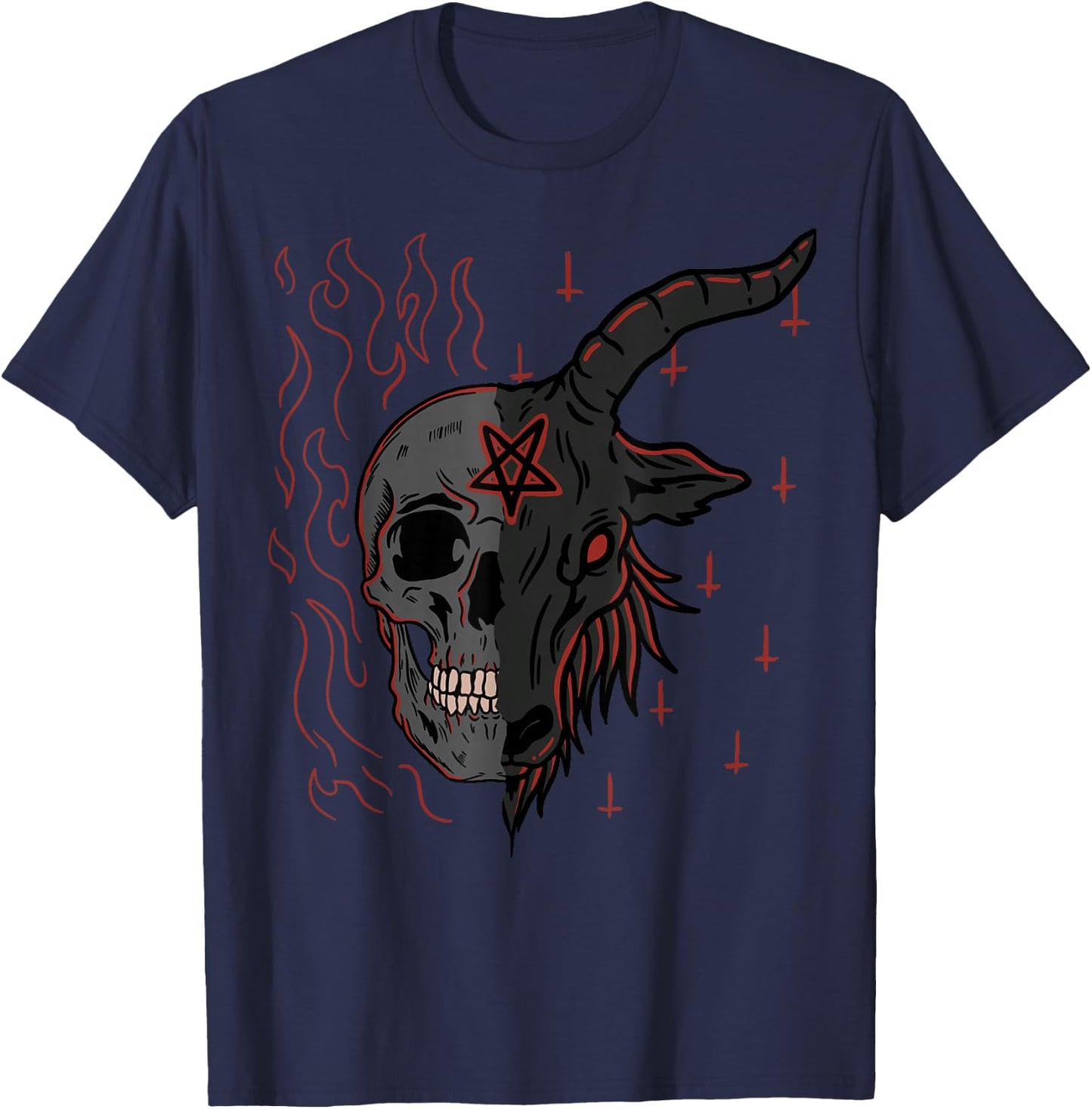 Baphomet Gothic Occult Emo Goats T-Shirt - T-Shirt | Navy