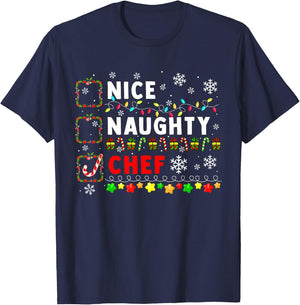 Nice Naughty Chef Christmas Colorful Matching Job Team T-Shirt - T-Shirt | Navy