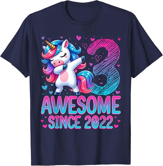 Awesome Since 2022 Unicorn 3rd Birthday 3 Years Old Girl T-Shirt - T-Shirt | Navy