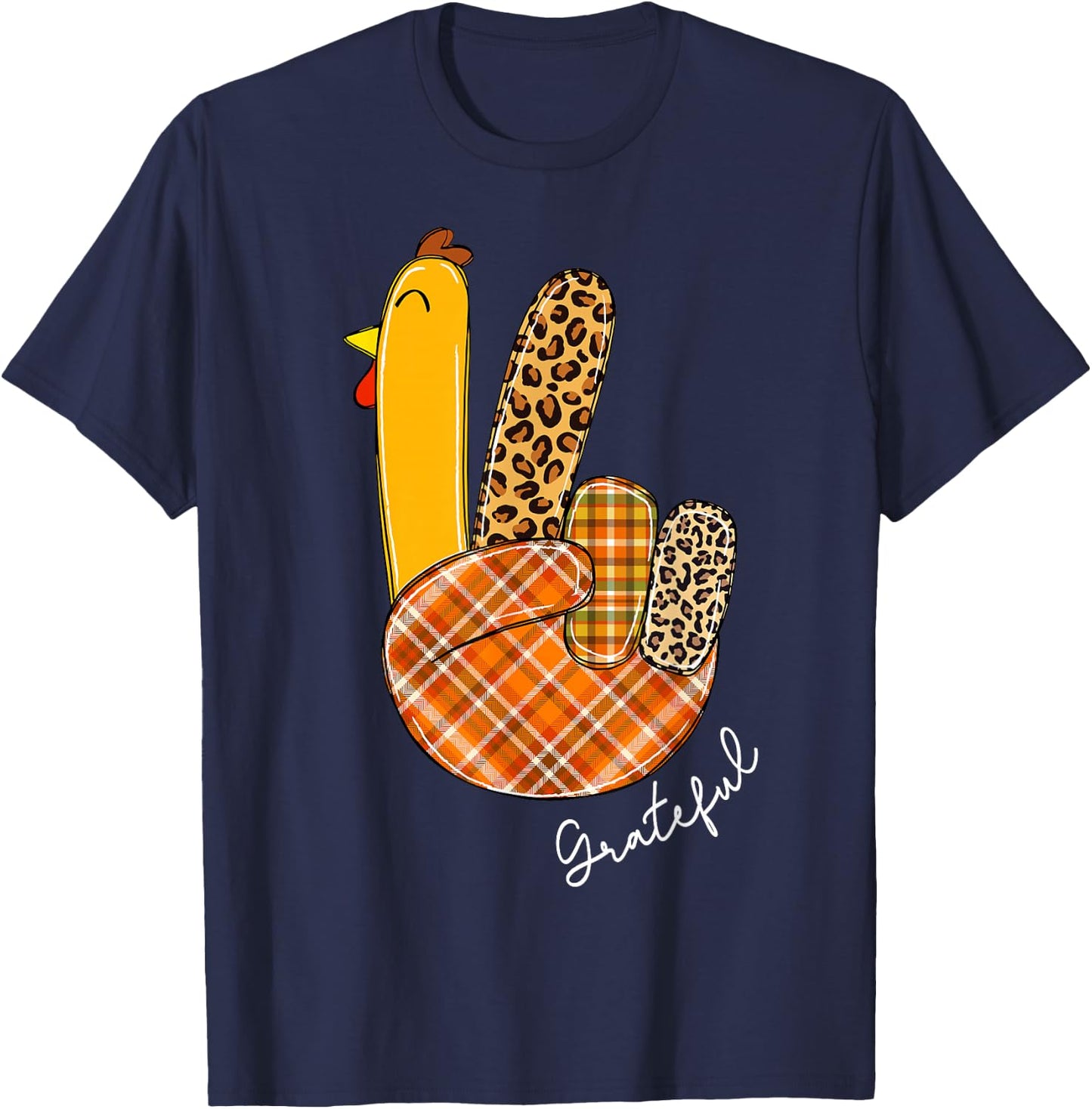 Peace Sign Turkey Hand Cool Thanksgiving Hippie Men Women T-Shirt - T-Shirt | Navy
