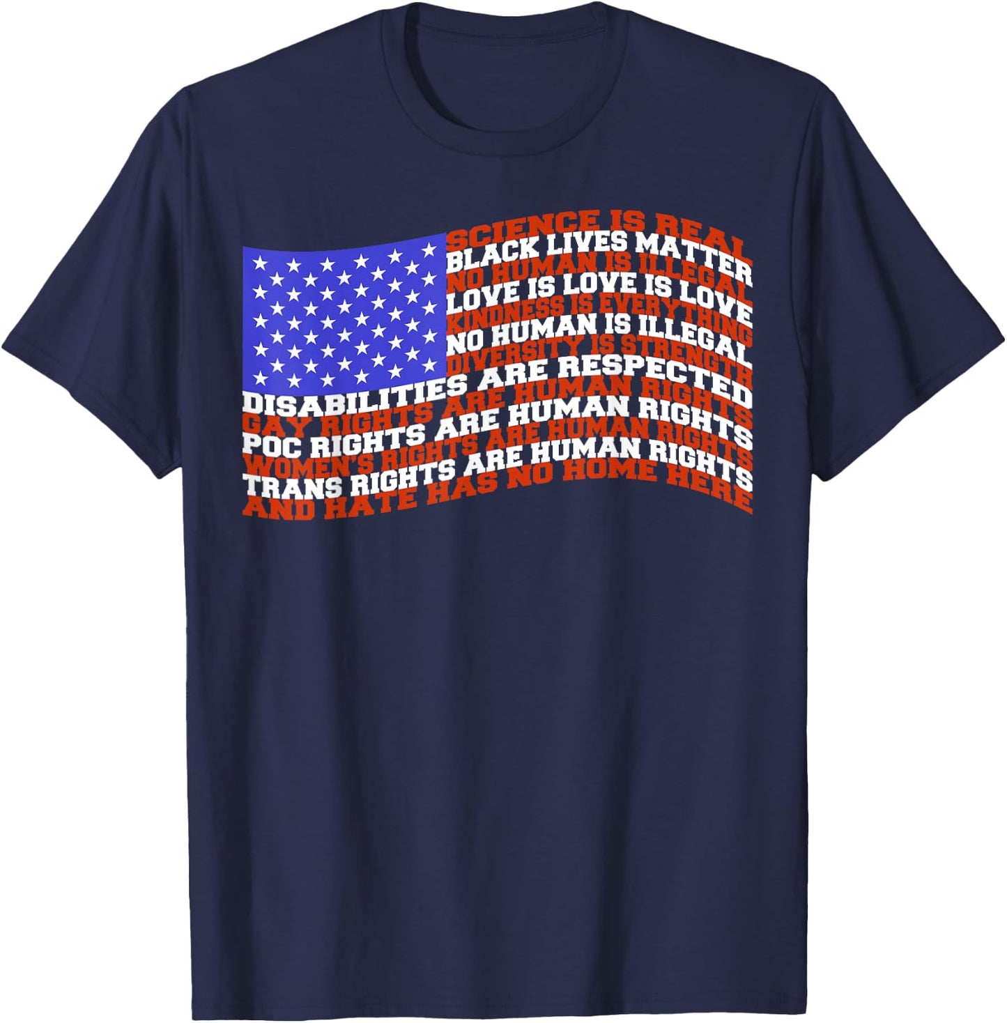 Science, Love, Black Lives Matter, Kindness American Flag T-Shirt - T-Shirt | Navy