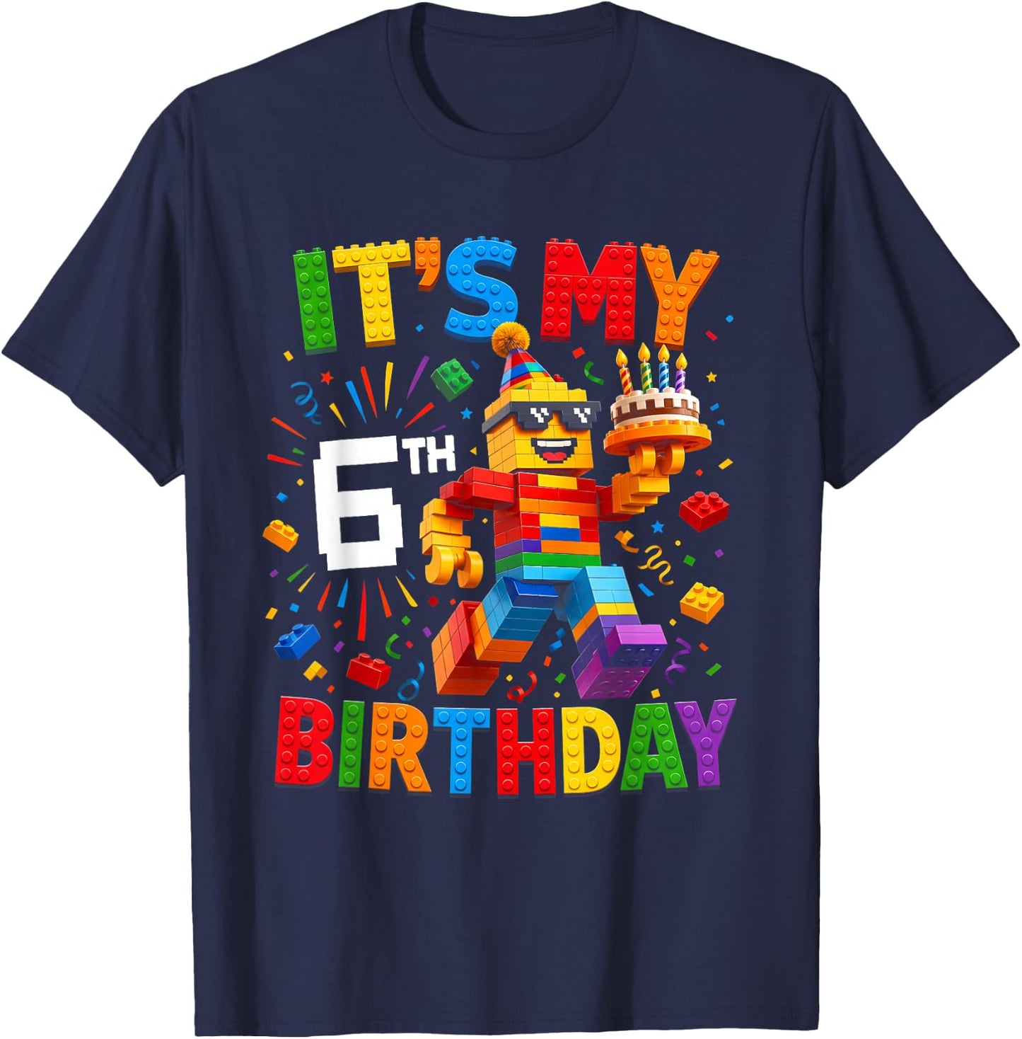 It's My 6th Birthday Building Brick 6 Years Old Boys Kids T-Shirt - T-Shirt | Navy