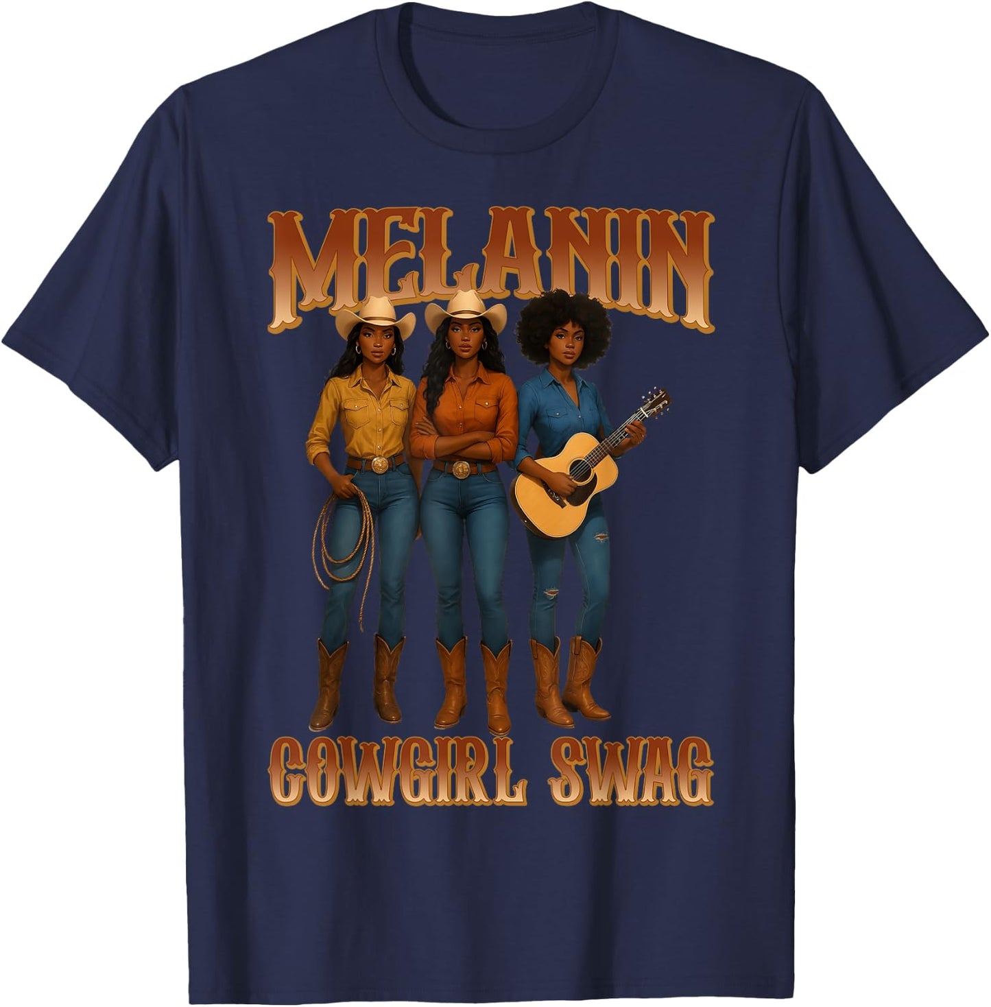 Juneteenth Cowgirls African Melanin Cowgirl Swag Western T-Shirt - T-Shirt | Navy