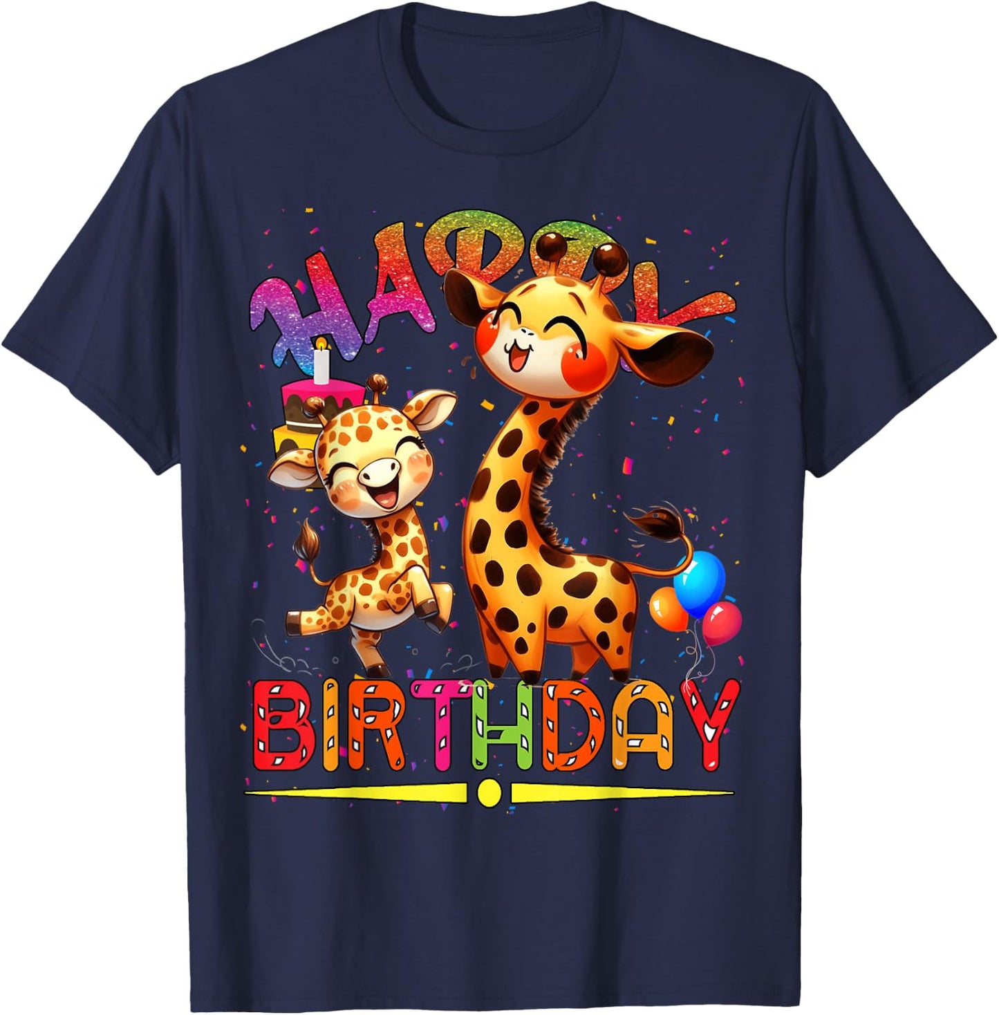 giraffe Birthday Kids Happy Birthday giraffe T-Shirt - T-Shirt | Navy