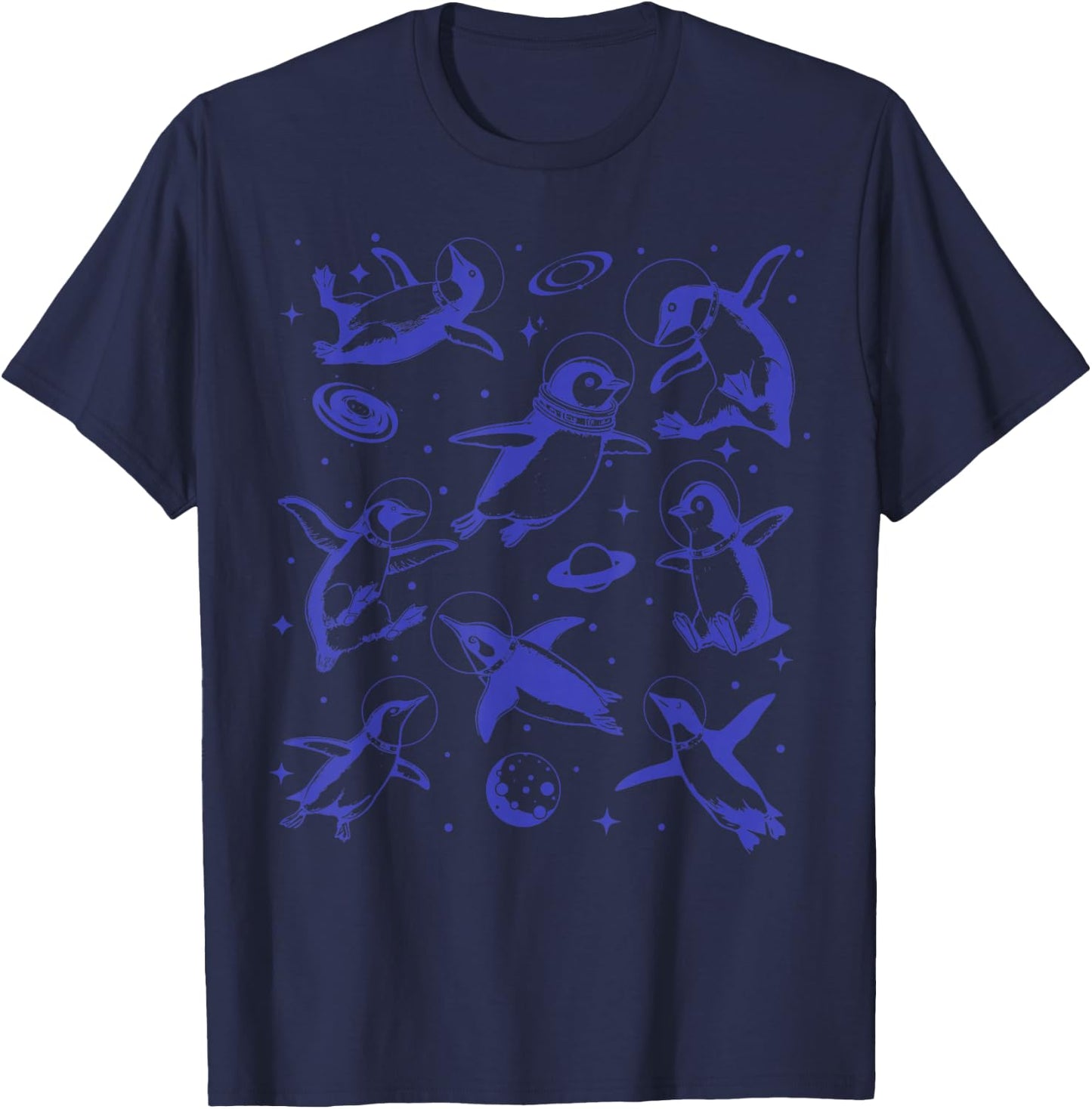 Retro Penguins In Space Astronaut Sea Animal Penguins Lover T-Shirt - T-Shirt | Navy