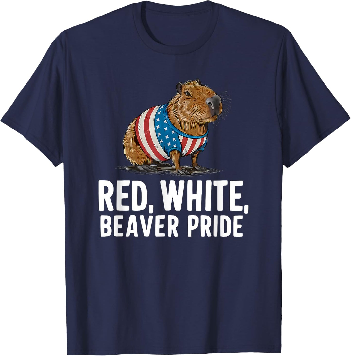 Red White Beaver Pride American Flag Patriotic 4th Of July T-Shirt - T-Shirt | Navy