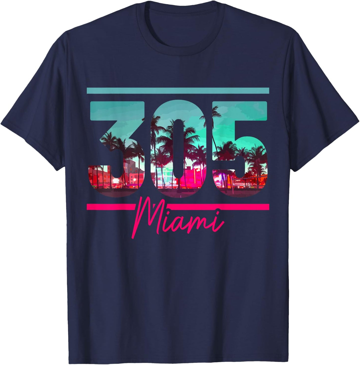 Miami 305 Vorwahl Florida Vintage Palmen Pride Retro T-Shirt - T-Shirt | Navy