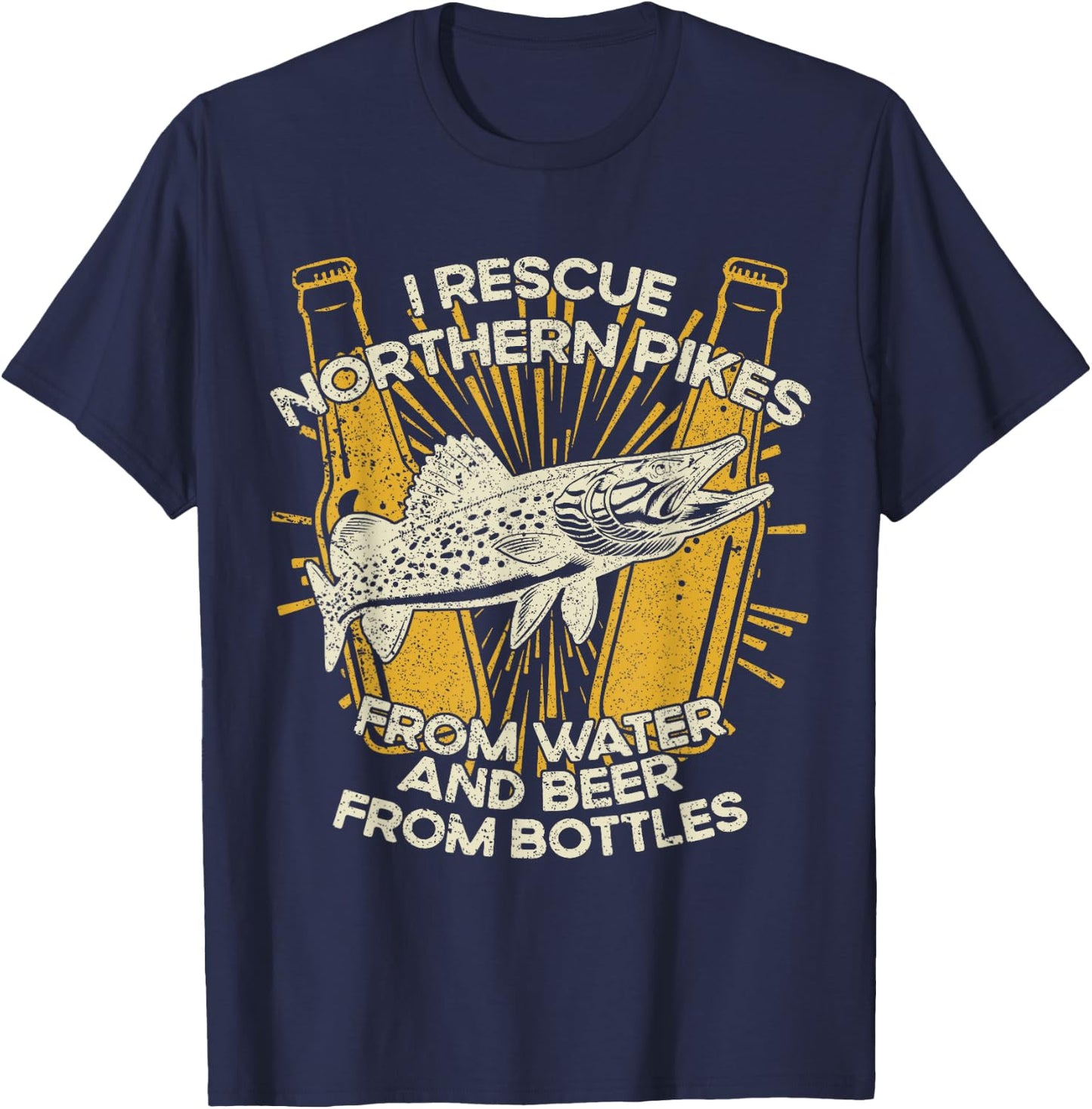 I Rescue Fish And Beer - Fisherman Fishing Northern Pike T-Shirt - T-Shirt | Navy