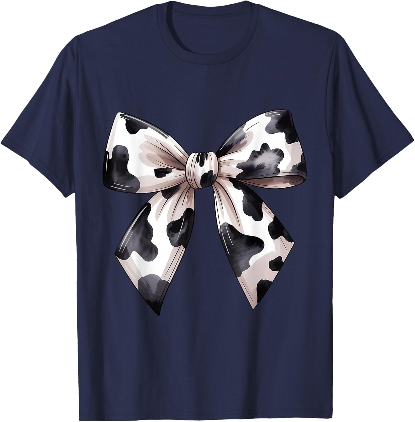 Cow Pattern Coquette Bow Cowprint Cute Cow Lover T-Shirt - T-Shirt | Navy