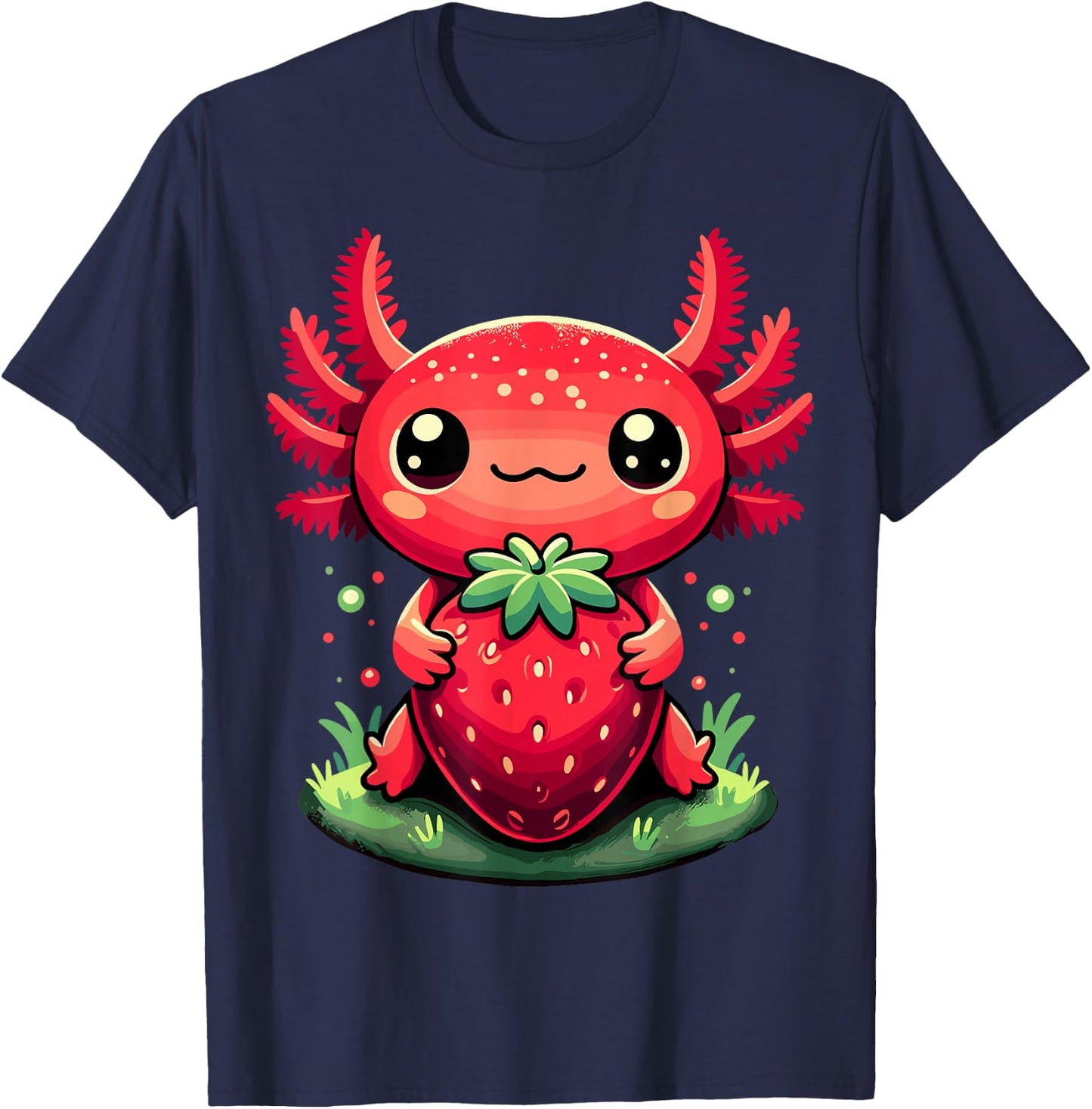 Axolotls Cute Strawberry Summer Fruit Lover Kawaii Axolotl T-Shirt - T-Shirt | Navy