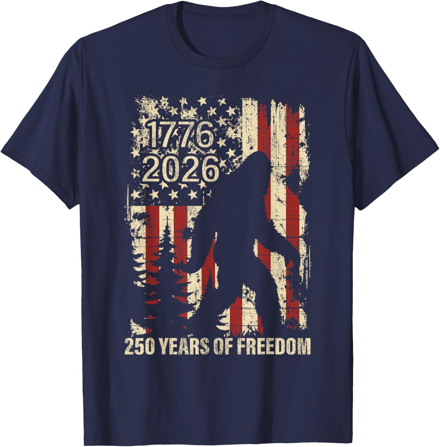 Big Foot Bigfoot Sasquatch American Flag Patriotic 4th July T-Shirt - T-Shirt | Navy