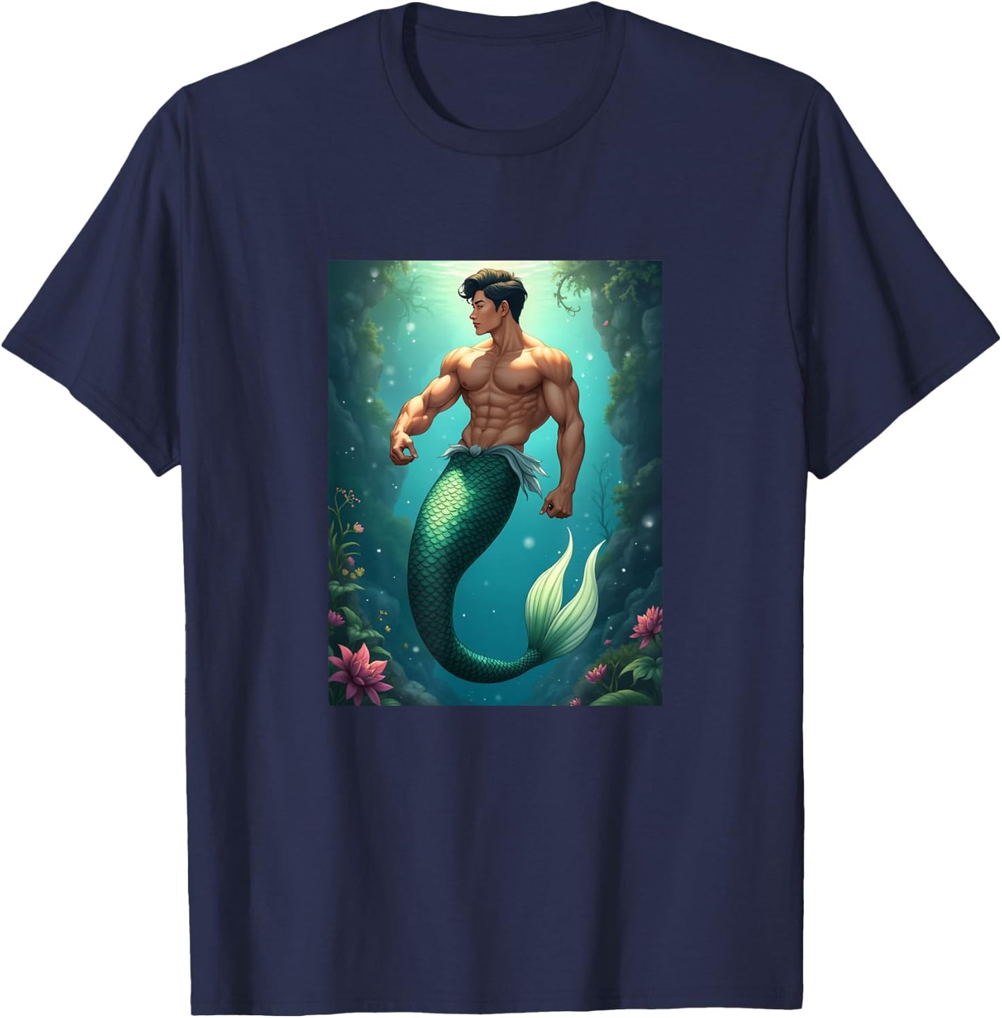 LGBTQ Transgender Gay Muscle Daddy Asian Mermaid Gay Merman T-Shirt - T-Shirt | Navy