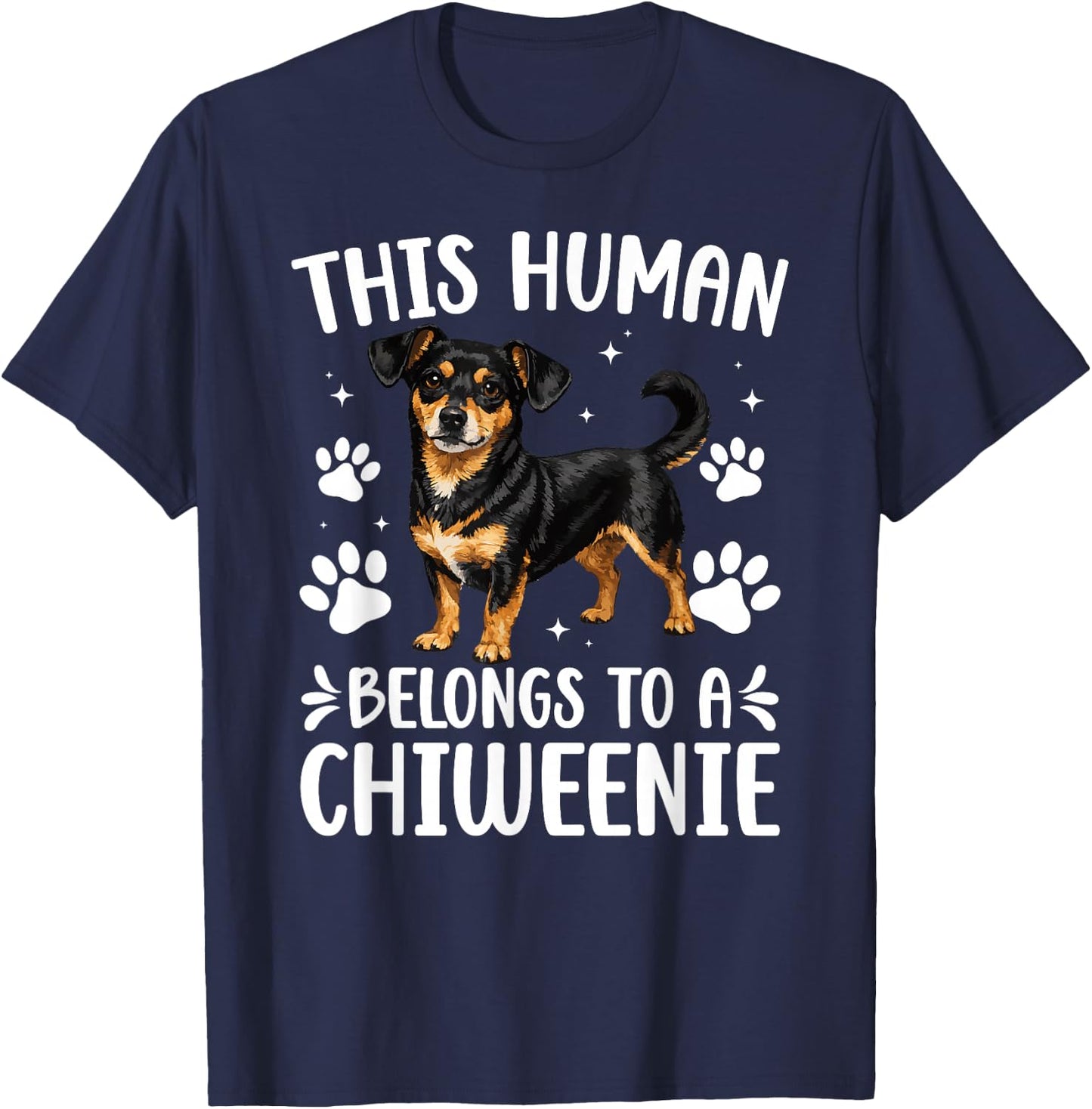 This Human Belongs to A Chiweenie Owner Chiweenie Lover T-Shirt - T-Shirt | Navy