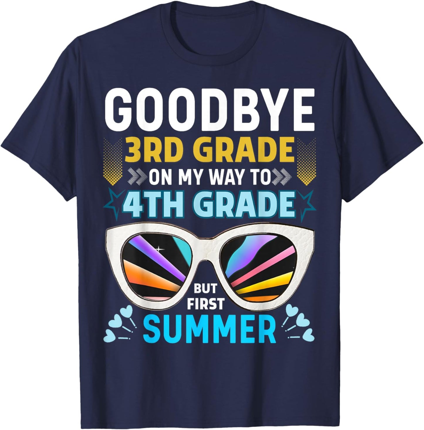 Goodbye 3rd Grade 4th Grade Hello Summer Graduation Kids T-Shirt - T-Shirt | Navy
