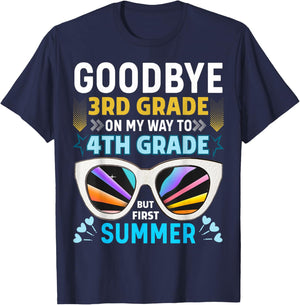 Goodbye 3rd Grade 4th Grade Hello Summer Graduation Kids T-Shirt - T-Shirt | Navy