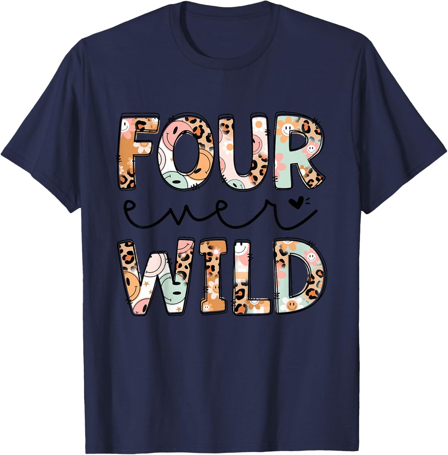 Leopard Girl 4th Birthday Four Ever Wild 4 Year Old Awesome T-Shirt - T-Shirt | Navy