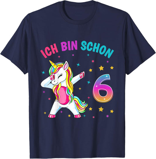 Children's 6th Birthday Girl with German Text "Ich bin schon 6 Jahre alt Party" [German, black T-Shirt - T-Shirt | Navy