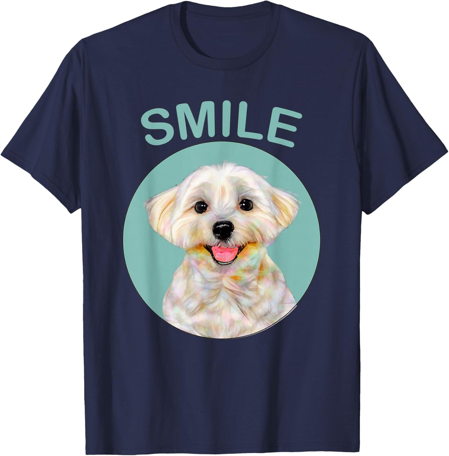 Funny Dog Shirt - Smiling Maltese Women Kids T-Shirt - T-Shirt | Navy