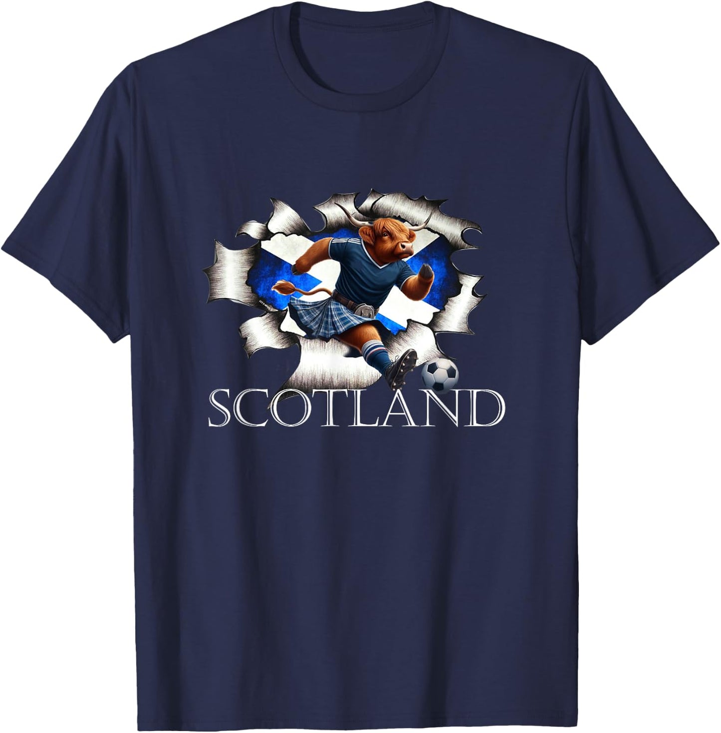 Scottish Highland Cow Scotland Coat Arms Football T-Shirt - T-Shirt | Navy