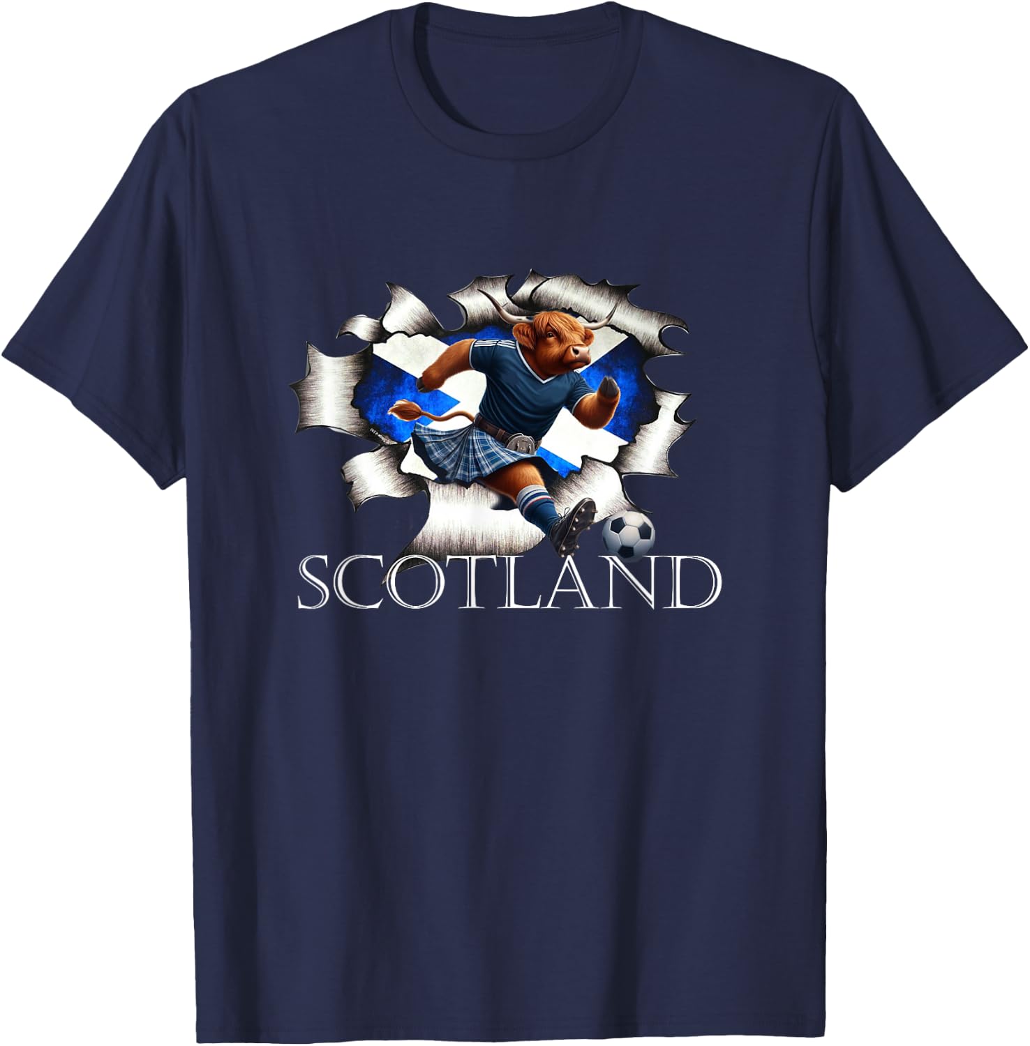 Scottish Highland Cow Scotland Coat Arms Football T-Shirt - T-Shirt | Navy